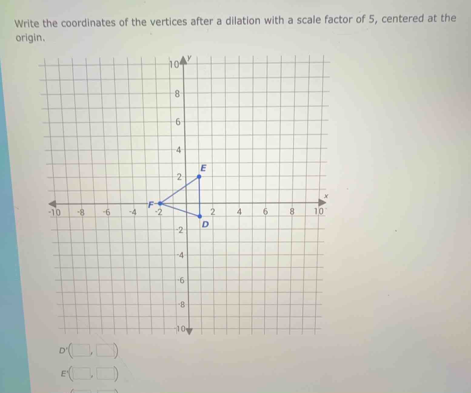 write the coordinates of the vertices after a dilation with a scale fac…
