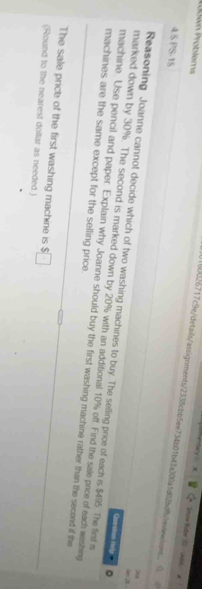 reasoning joanne cannot decide which of two washing machines to buy. th…