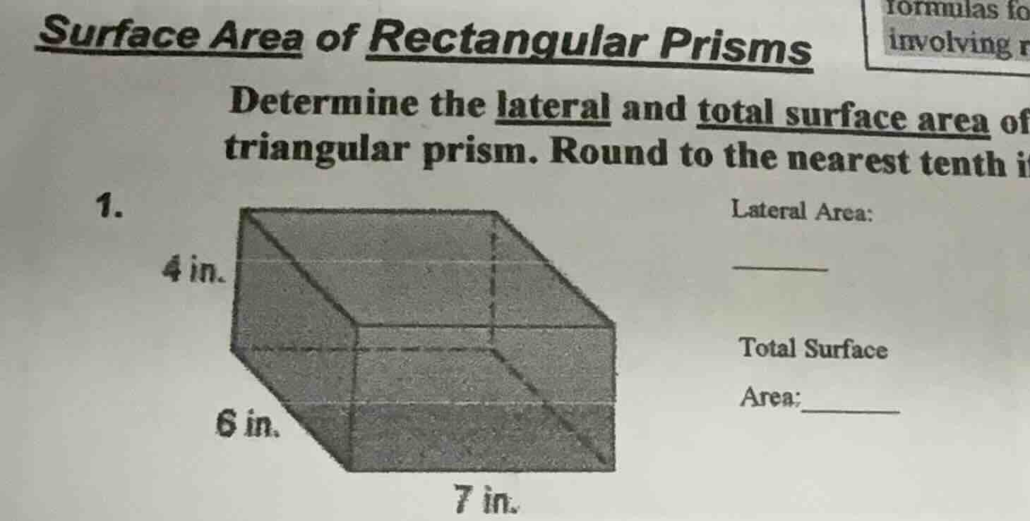 surface area of rectangular prisms determine the lateral and total surf…