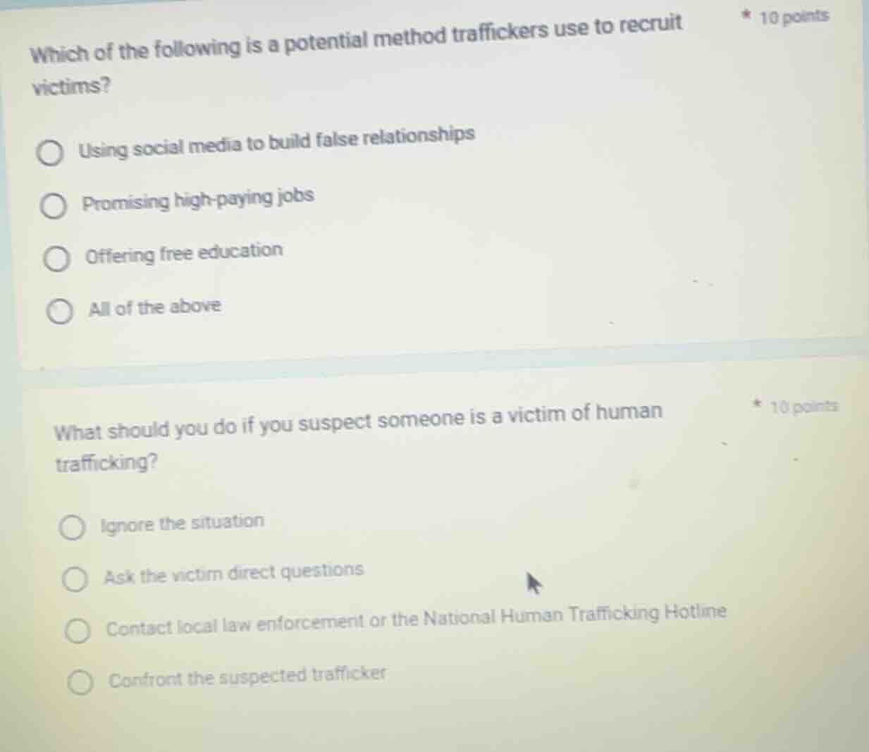 which of the following is a potential method traffickers use to recruit…