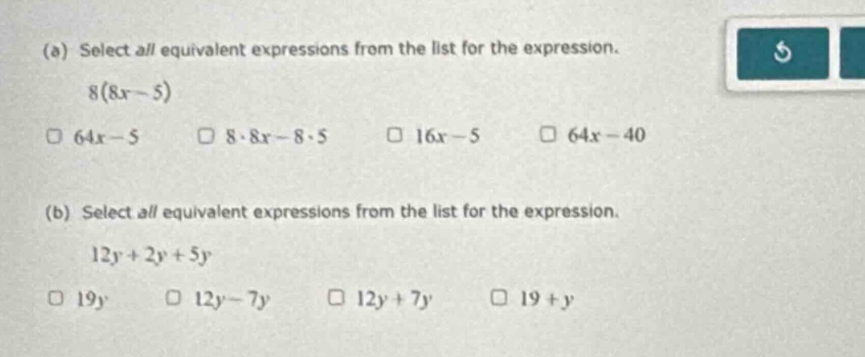 (a) select all equivalent expressions from the list for the expression.…