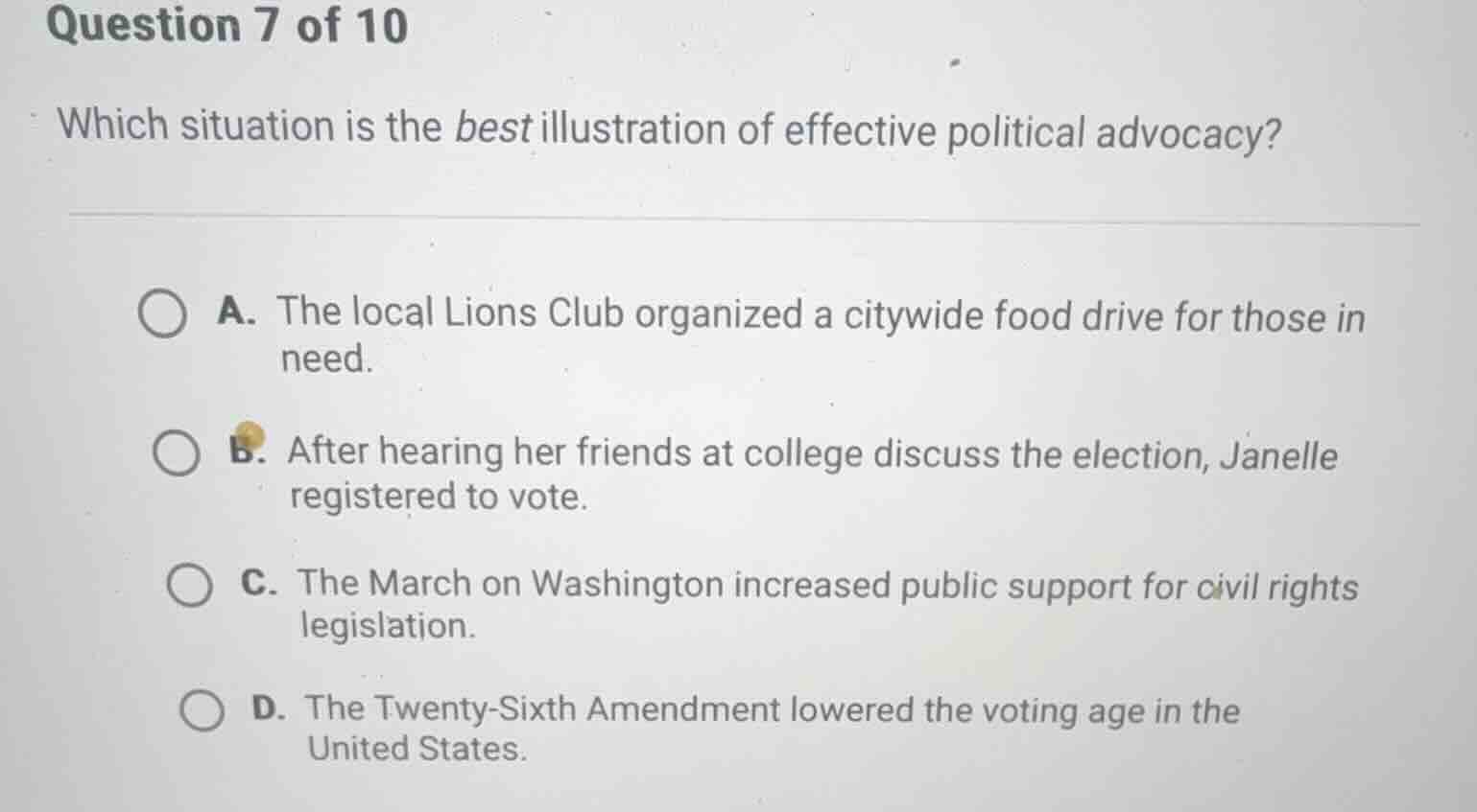 question 7 of 10 which situation is the best illustration of effective …