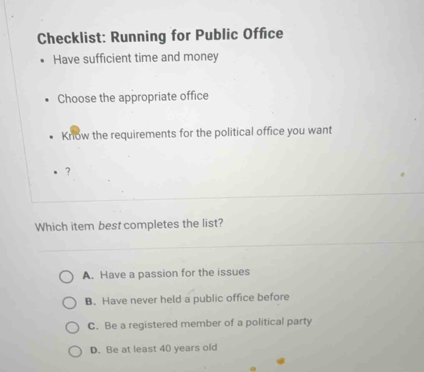 checklist: running for public office - have sufficient time and money -…