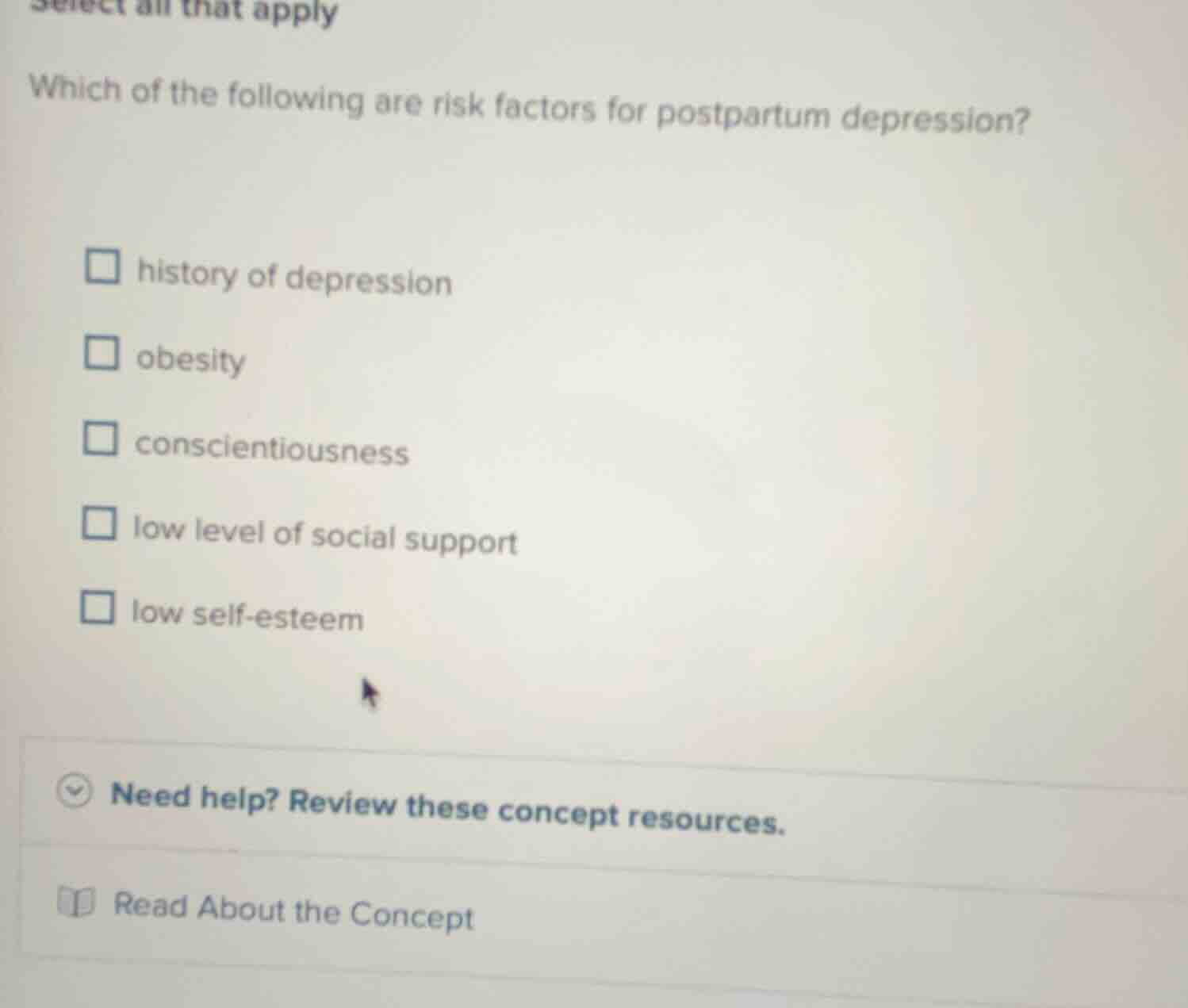 select all that apply which of the following are risk factors for postp…