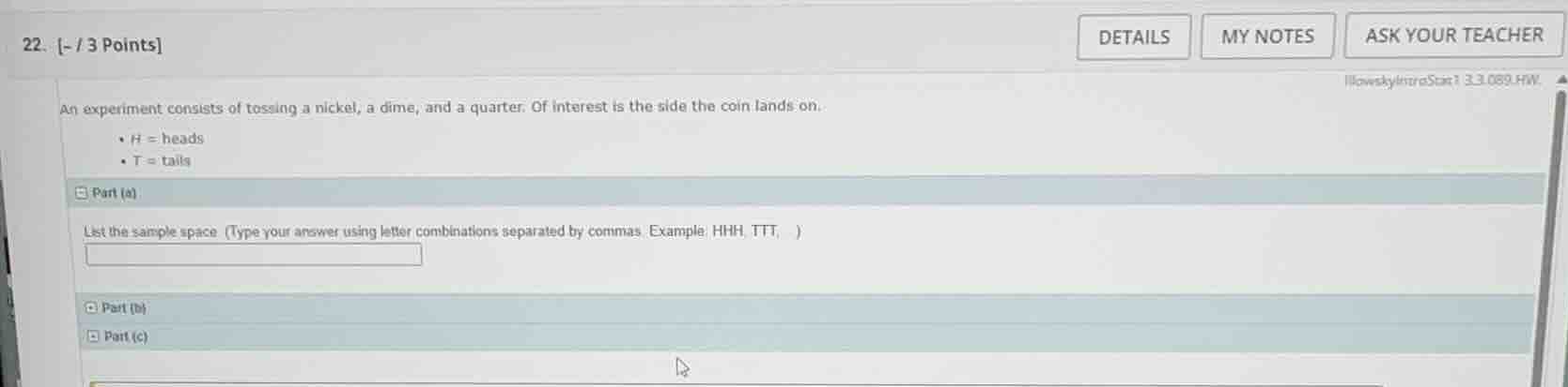 22. -/ 3 points an experiment consists of tossing a nickel, a dime, and…