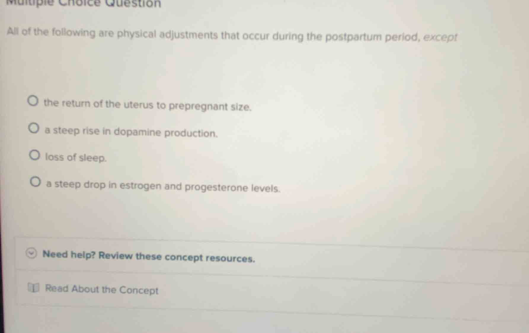 multiple choice question all of the following are physical adjustments …