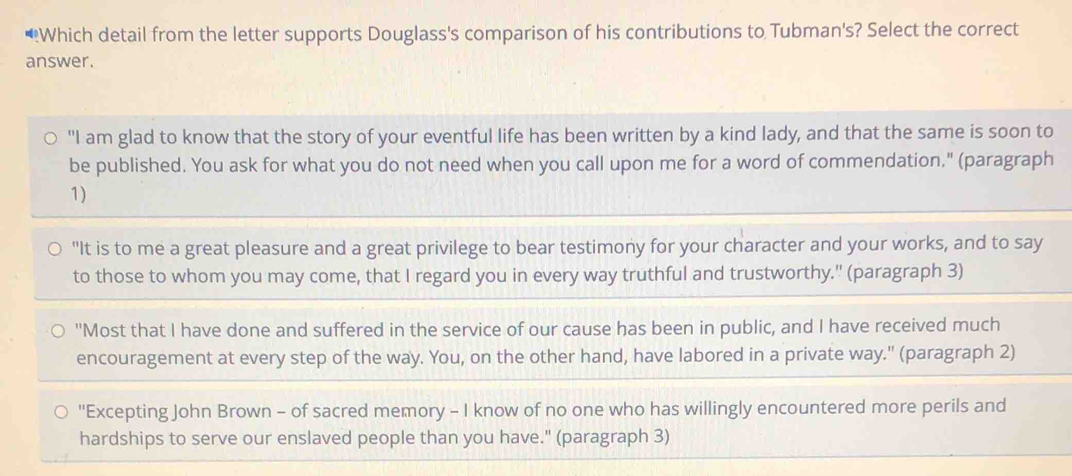 which detail from the letter supports douglasss comparison of his contr…