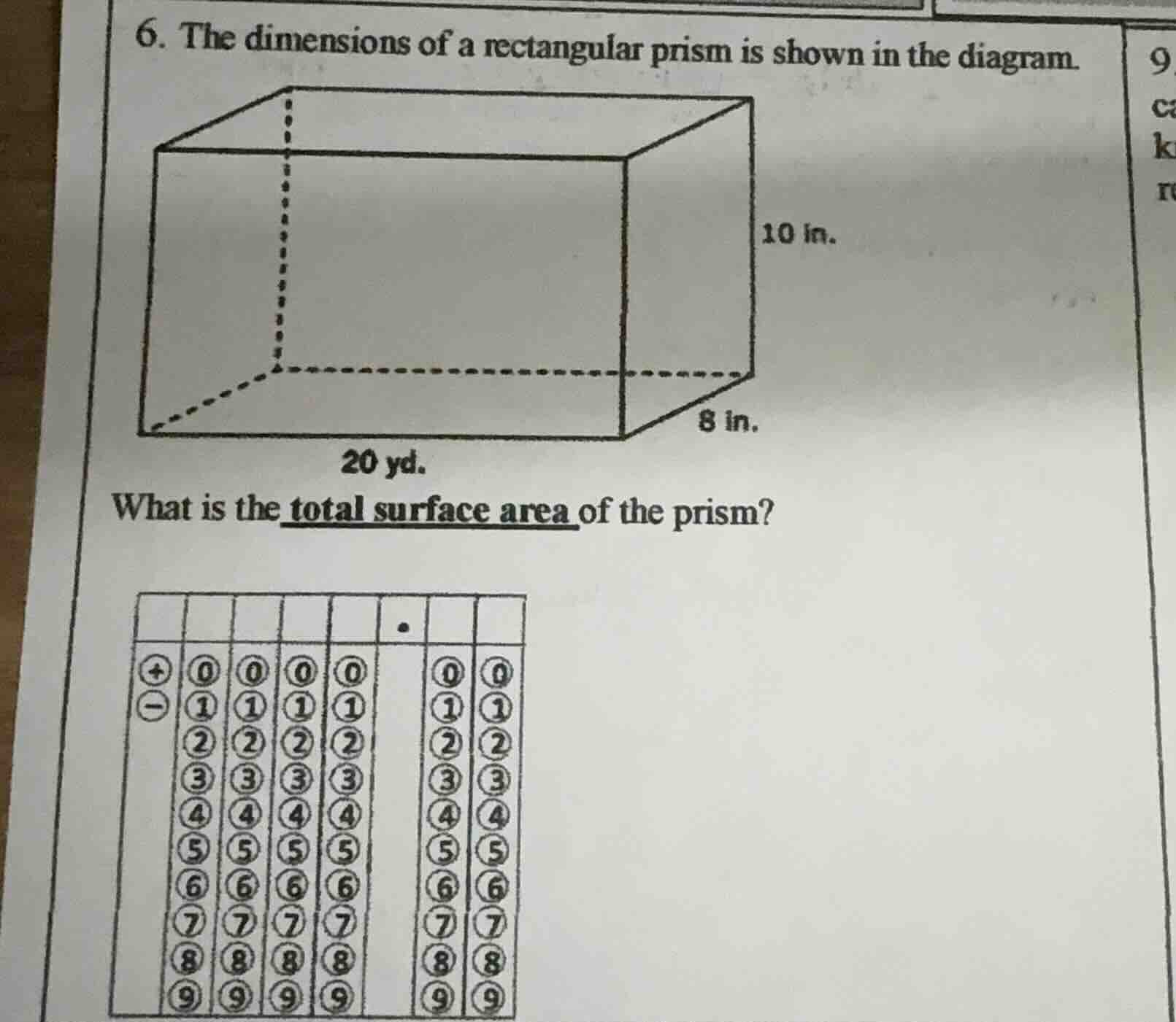 6. the dimensions of a rectangular prism is shown in the diagram. what …