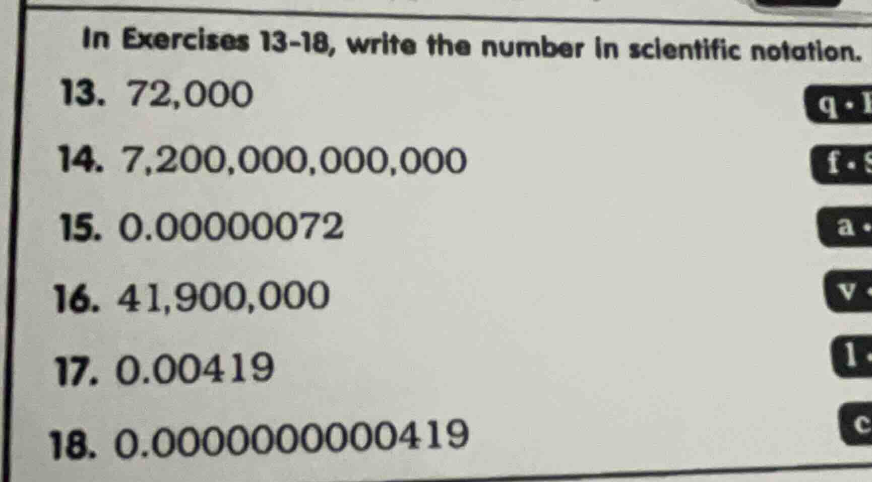 in exercises 13-18, write the number in scientific notation. 13. 72,000…