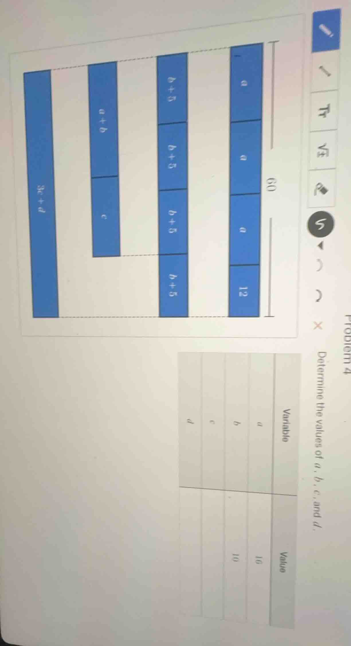 problem 4 determine the values of a, b, c, and d. (chart and table cont…