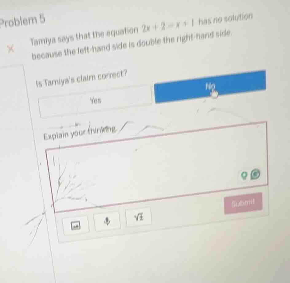 problem 5 tamiya says that the equation ( 2x + 2 = x + 1 ) has no solut…
