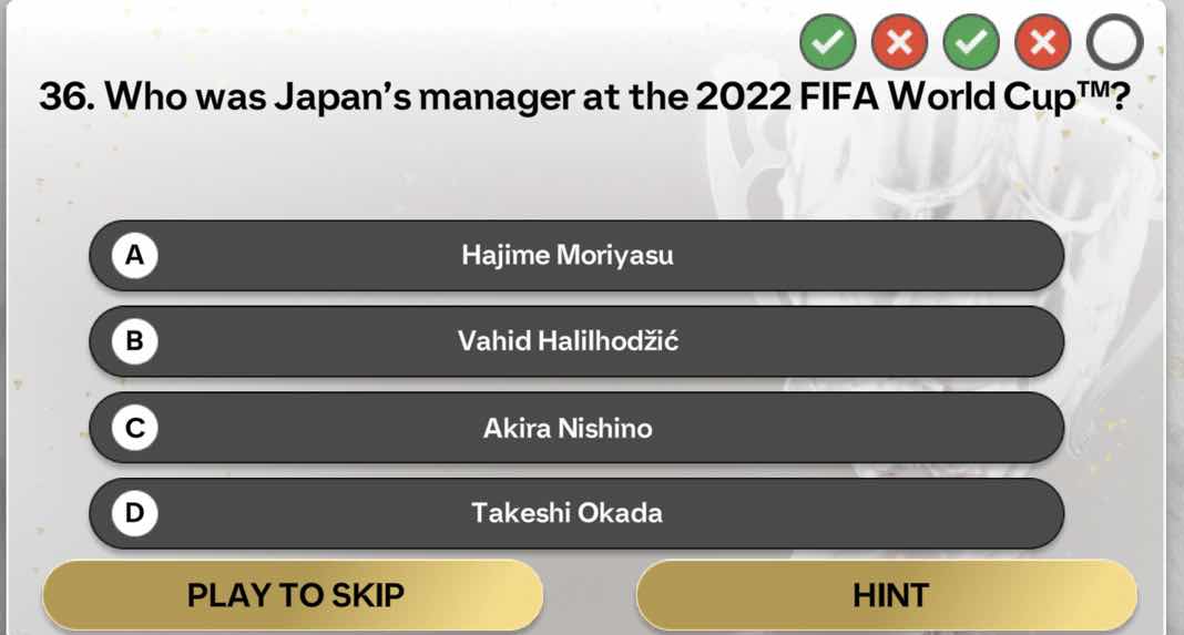 36. who was japan’s manager at the 2022 fifa world cup™? a hajime moriy…