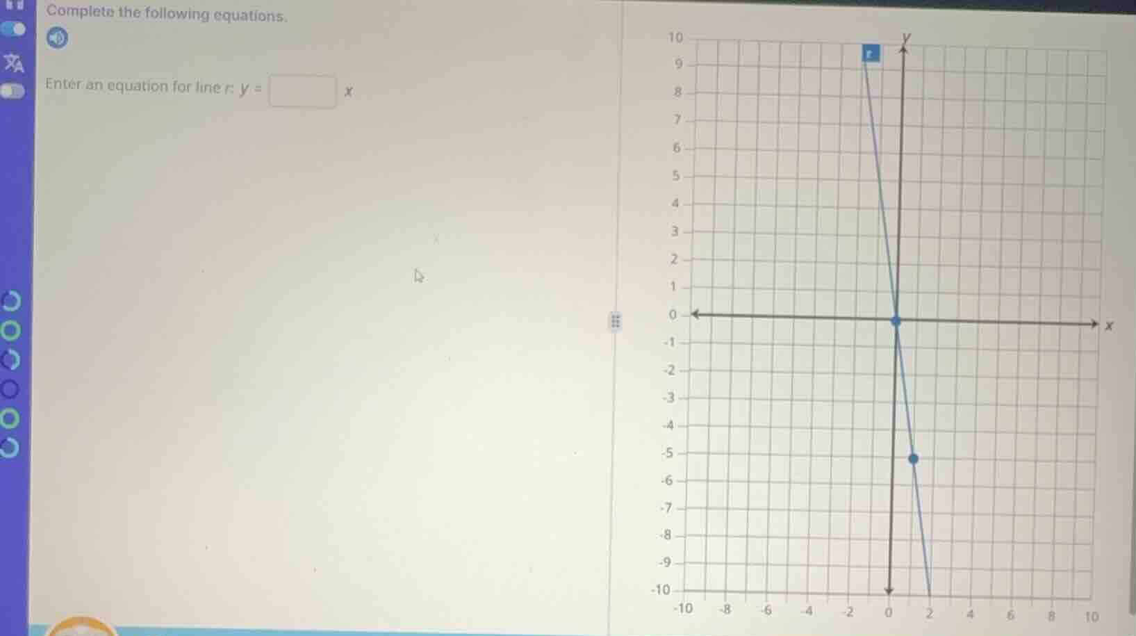 completes the following equations. enter an equation for line r: ( y = …
