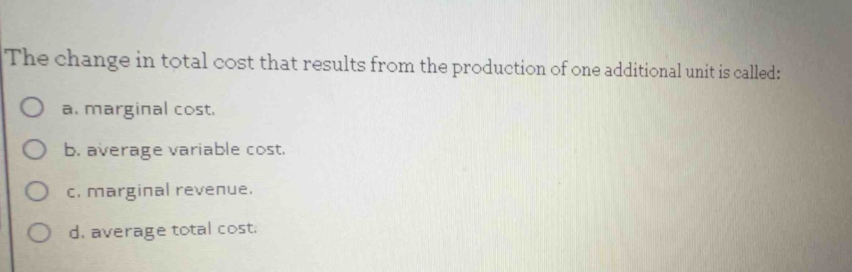 the change in total cost that results from the production of one additi…