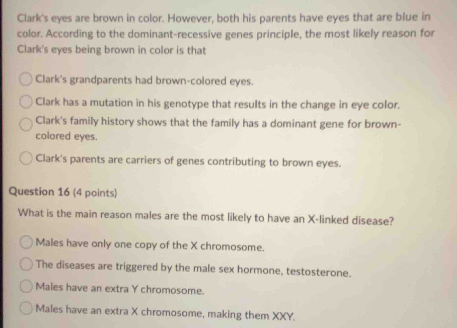 clark’s eyes are brown in color. however, both his parents have eyes th…