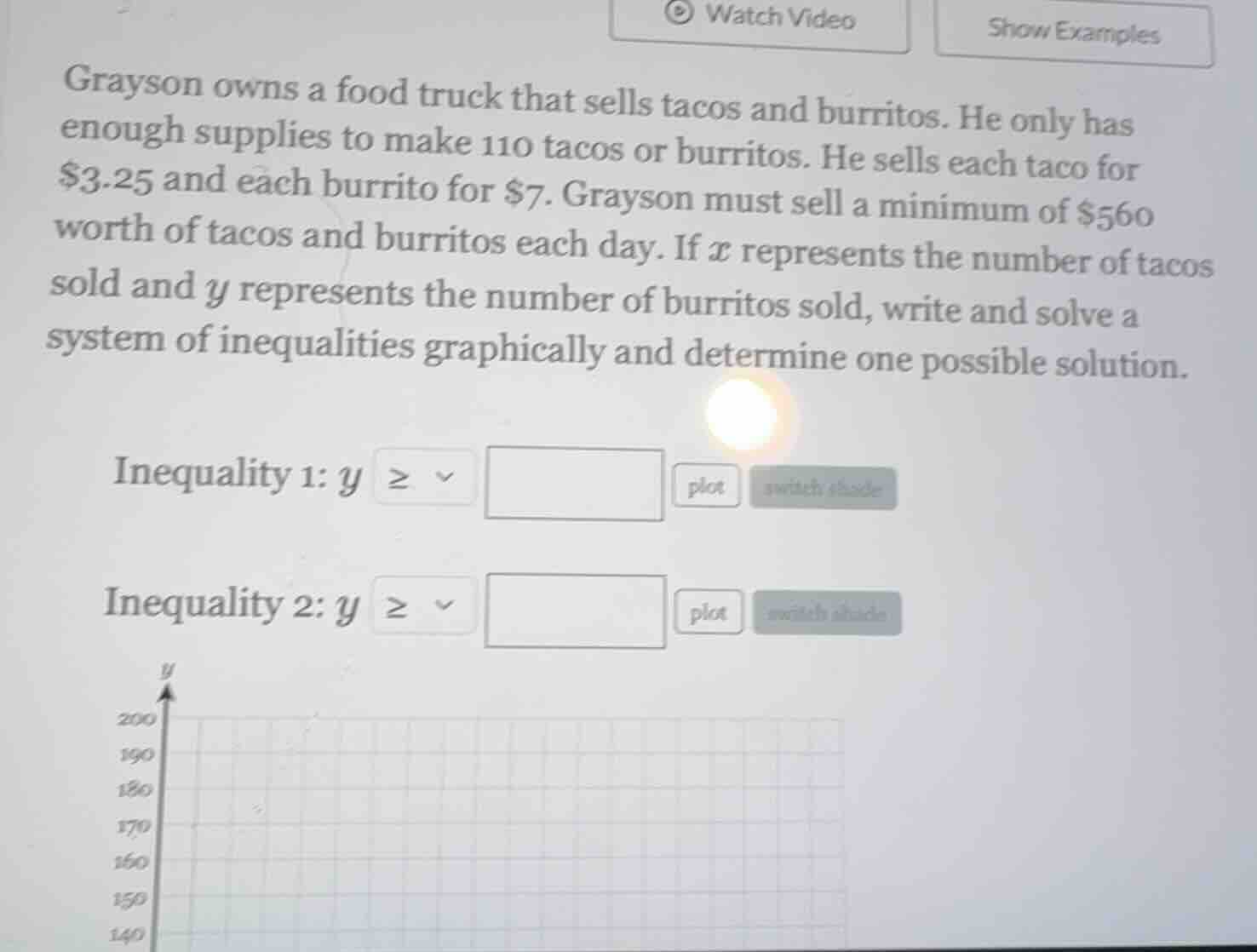 grayson owns a food truck that sells tacos and burritos. he only has en…