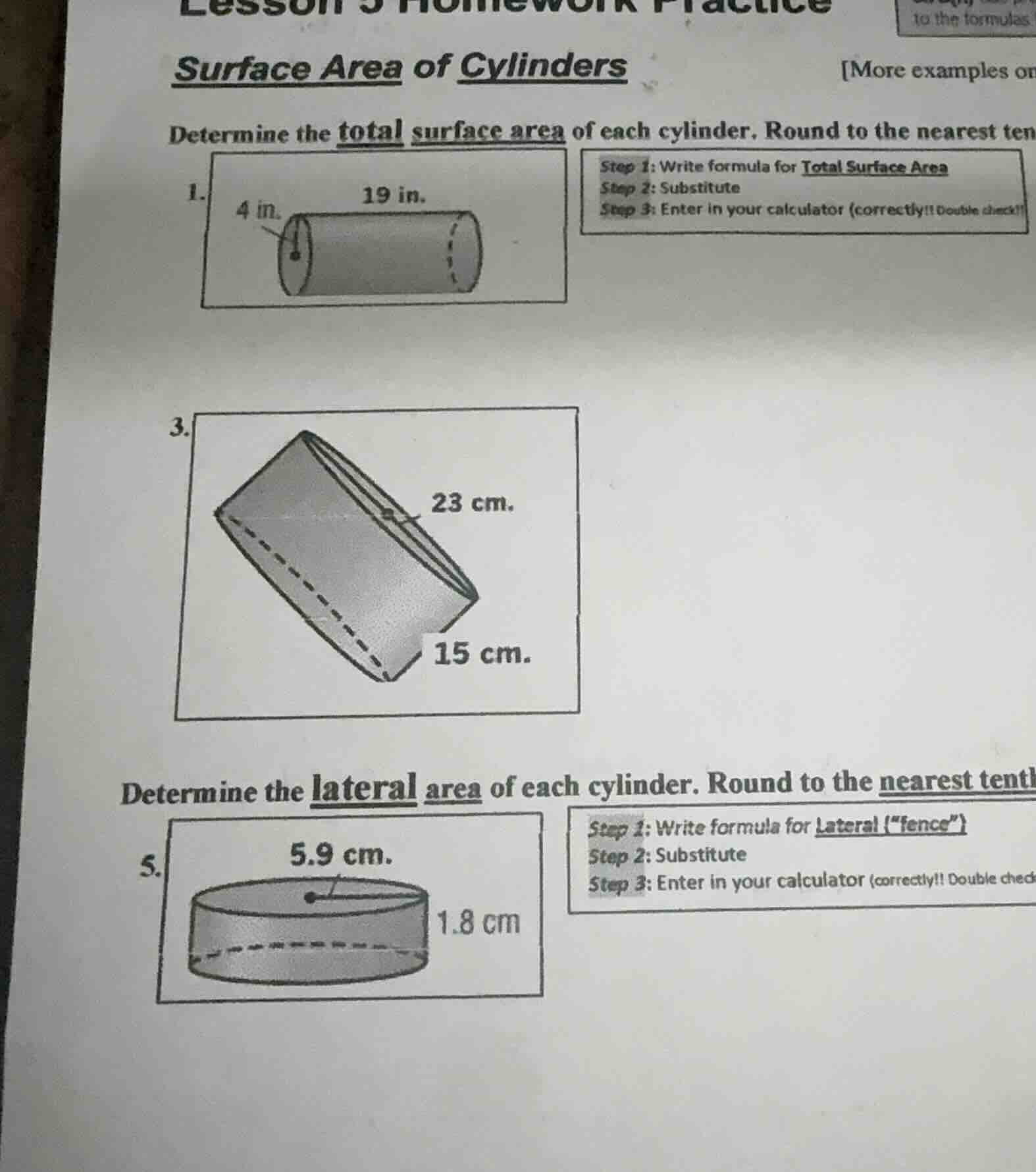 surface area of cylinders determine the total surface area of each cyli…