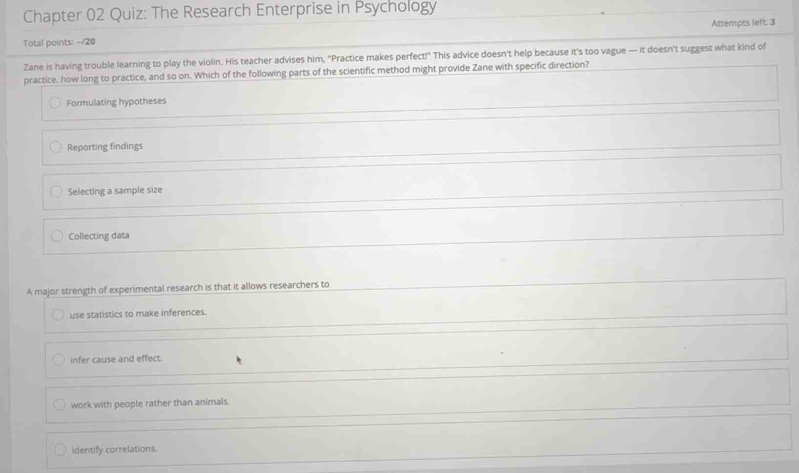 chapter 02 quiz: the research enterprise in psychology attempts left: 3…