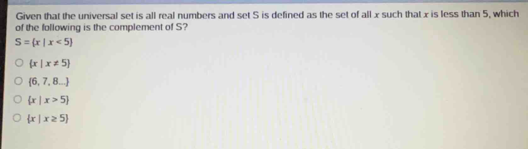 given that the universal set is all real numbers and set s is defined a…