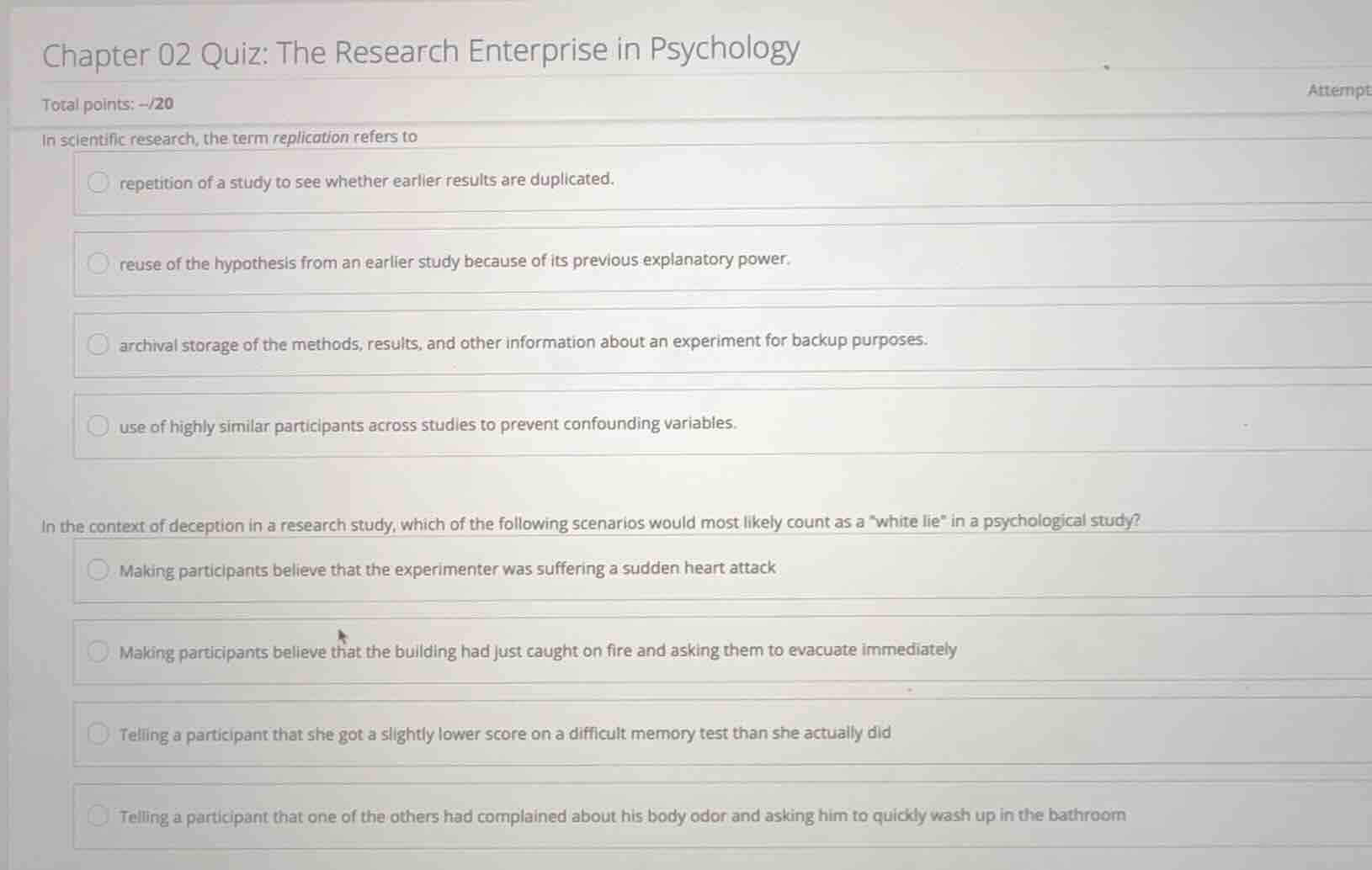 chapter 02 quiz: the research enterprise in psychology total points: --…