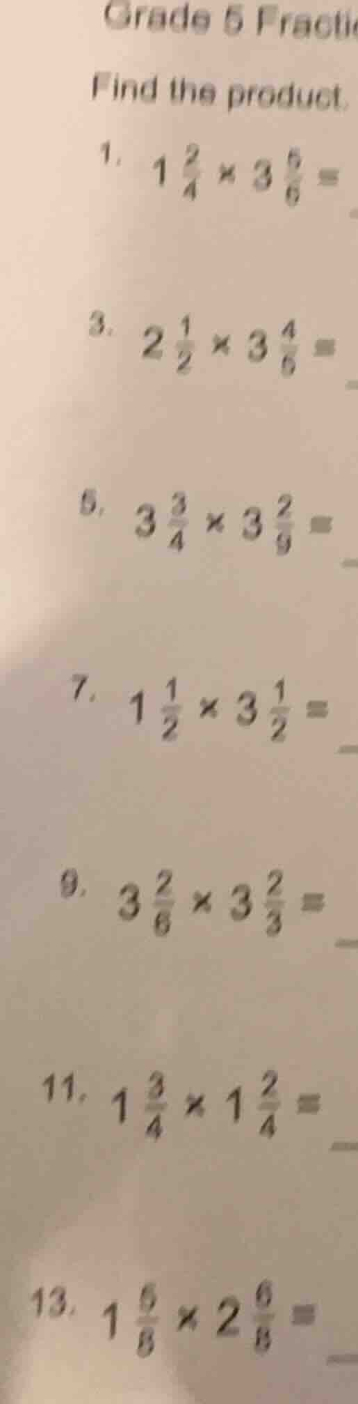 grade 5 fractie find the product. 1. $1\\frac{2}{4} \\times 3\\frac{5}{…