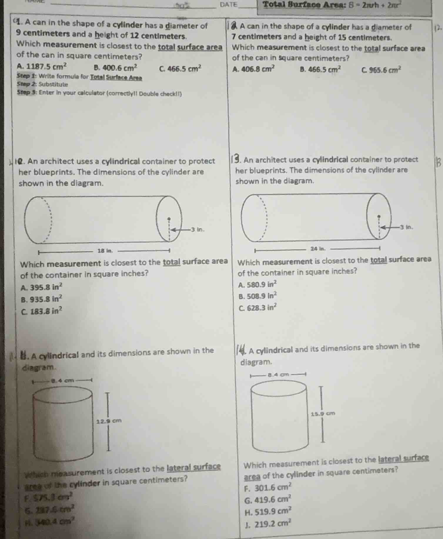 1. a can in the shape of a cylinder has a diameter of 9 centimeters and…