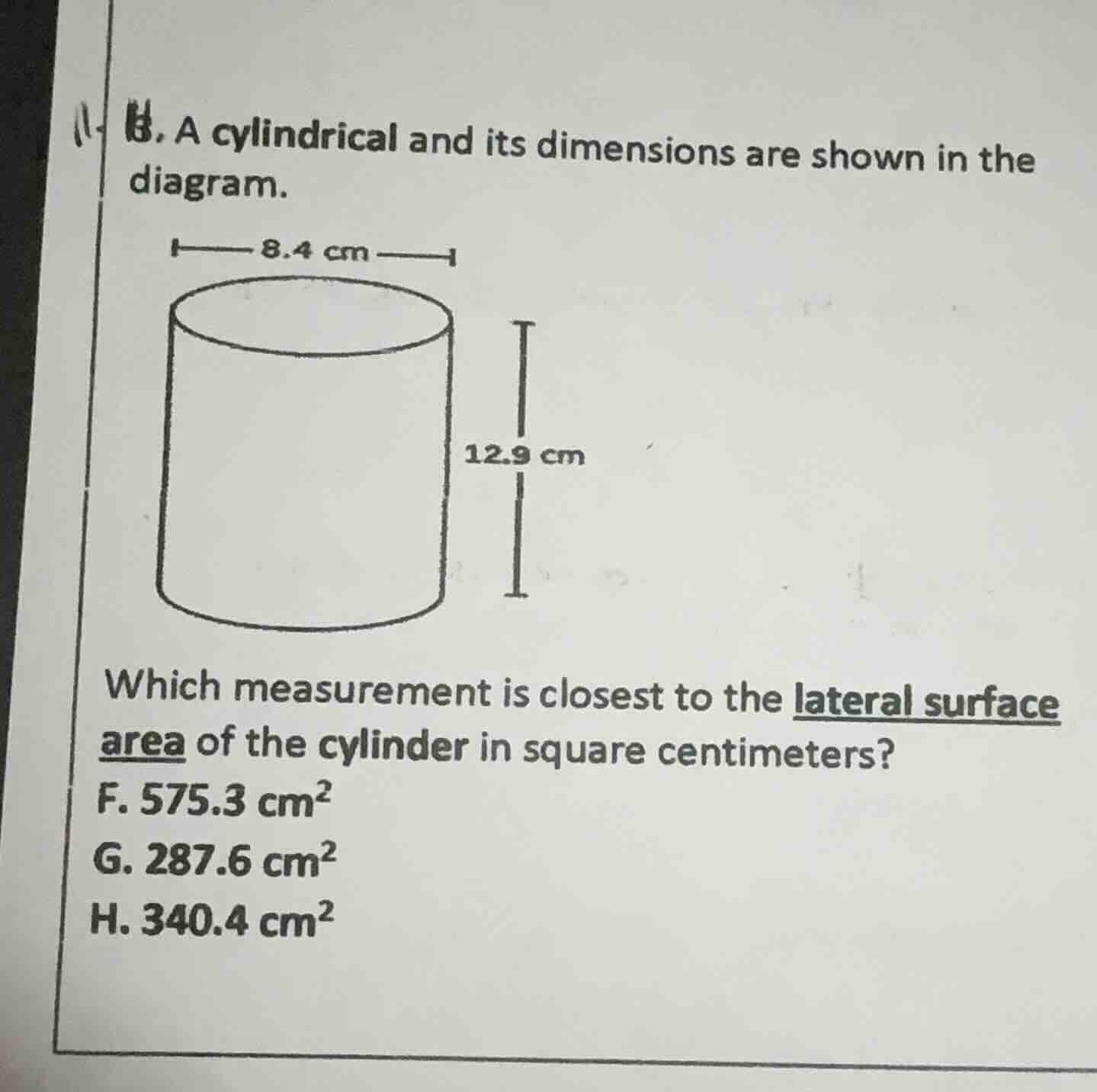1. b. a cylindrical and its dimensions are shown in the diagram. which …