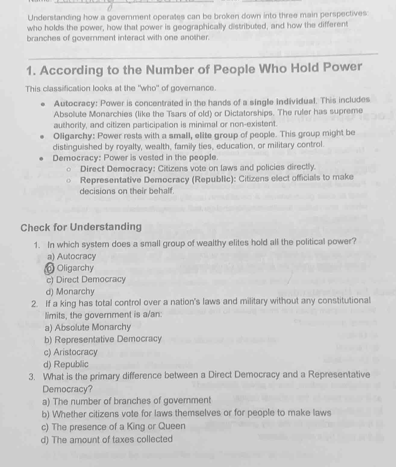 understanding how a government operates can be broken down into three m…