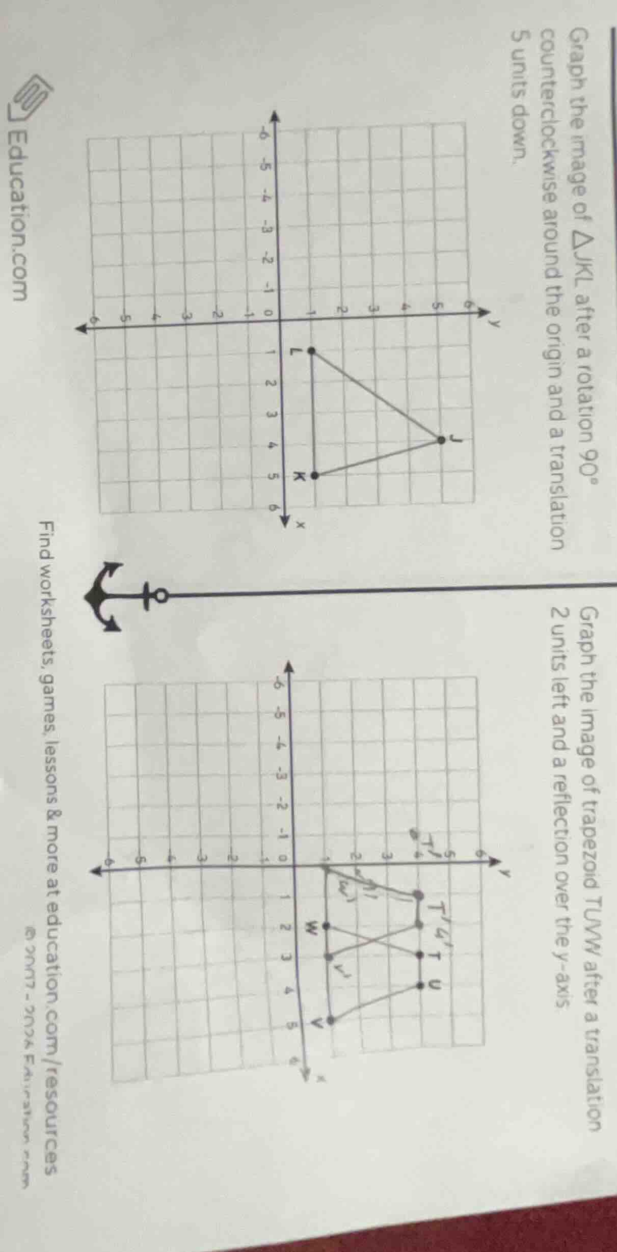 graph the image of $\\triangle jkl$ after a rotation $90^\\circ$ counte…