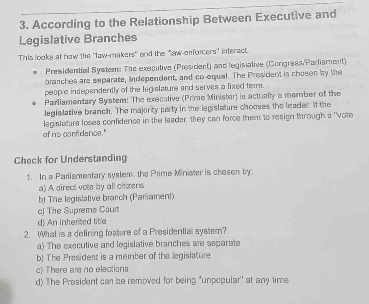 3. according to the relationship between executive and legislative bran…