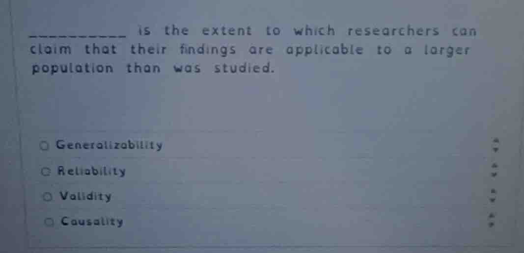 ________ is the extent to which researchers can claim that their findin…