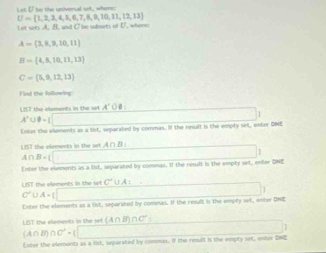 let ( u ) be the universal set, where: ( u = {1,2,3,4,5,6,7,8,9,10,11,1…