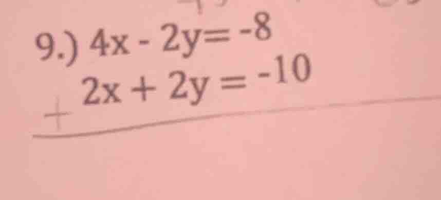 9.) 4x - 2y = -8 2x + 2y = -10