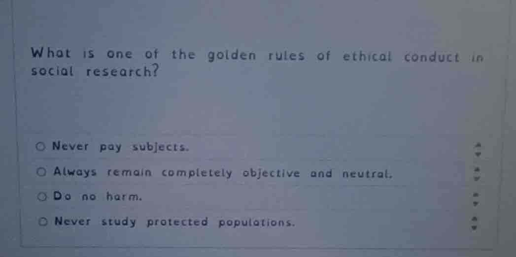 what is one of the golden rules of ethical conduct in social research? …