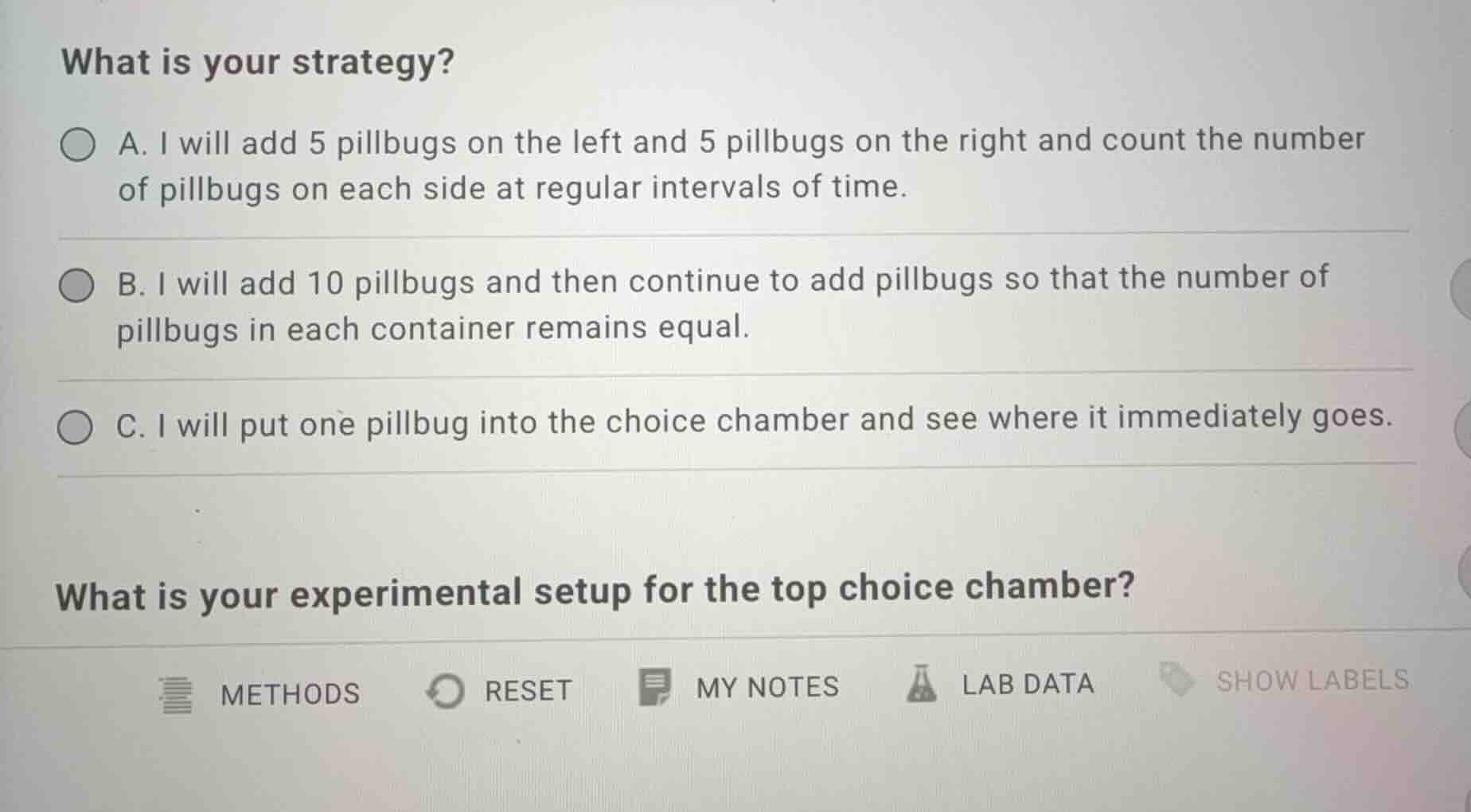 what is your strategy? a. i will add 5 pillbugs on the left and 5 pillb…