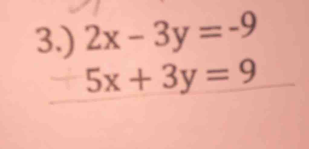 3.) 2x - 3y = -9 5x + 3y = 9