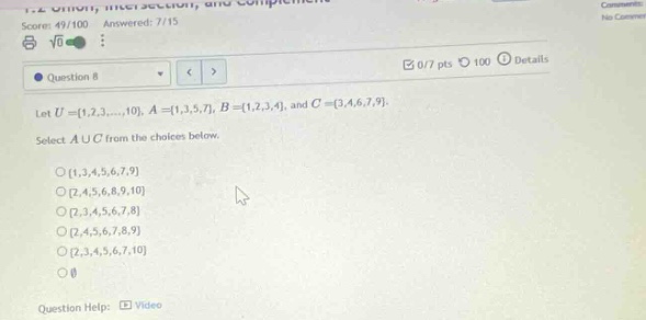 let ( u = {1,2,3,dots,10} ), ( a = {1,3,5,7} ), ( b = {1,2,3,4} ), and …