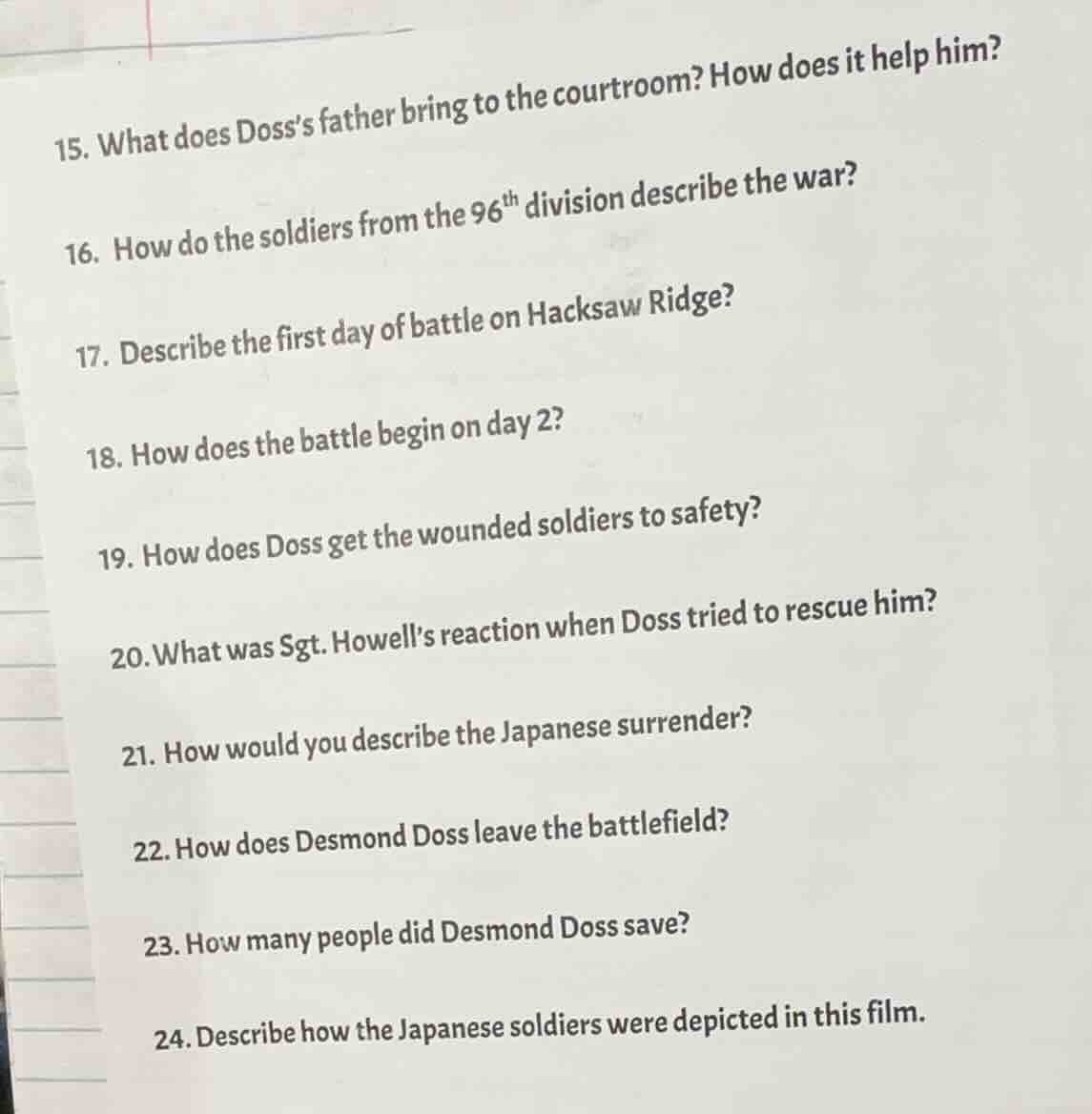 15. what does dosss father bring to the courtroom? how does it help him…