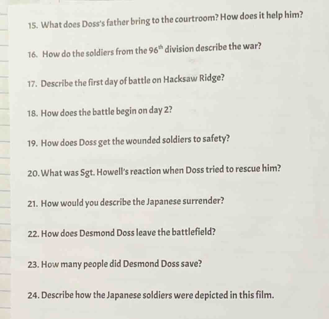 15. what does dosss father bring to the courtroom? how does it help him…