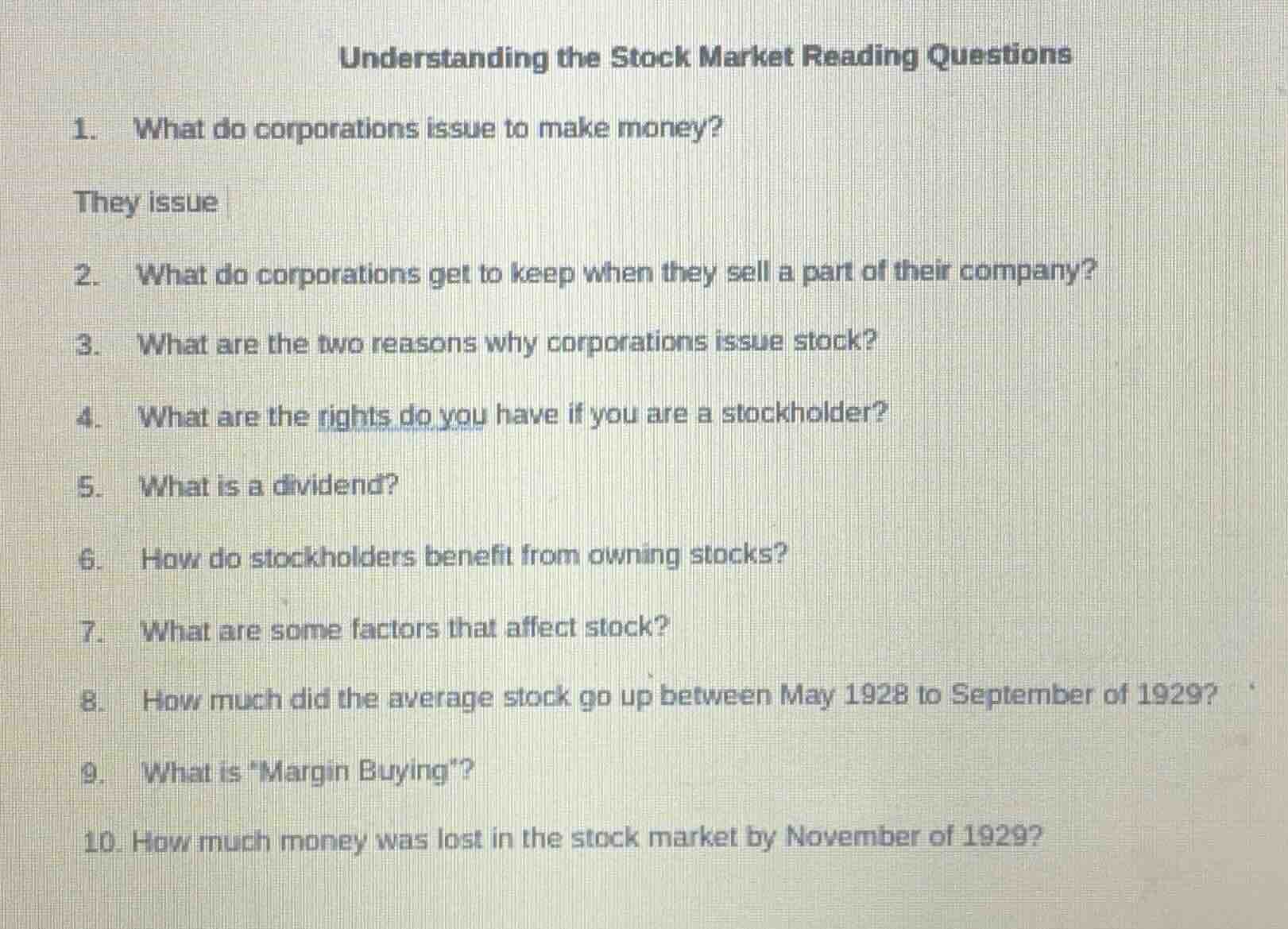 understanding the stock market reading questions 1. what do corporation…