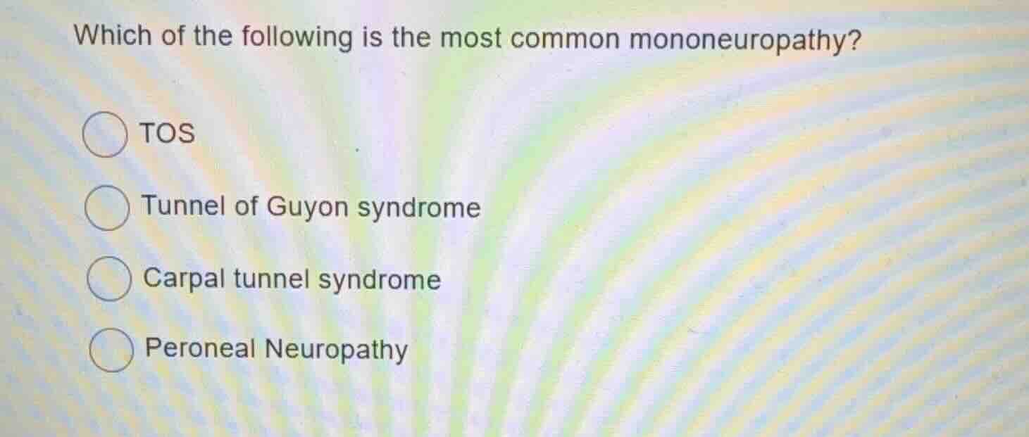 which of the following is the most common mononeuropathy? tos tunnel of…