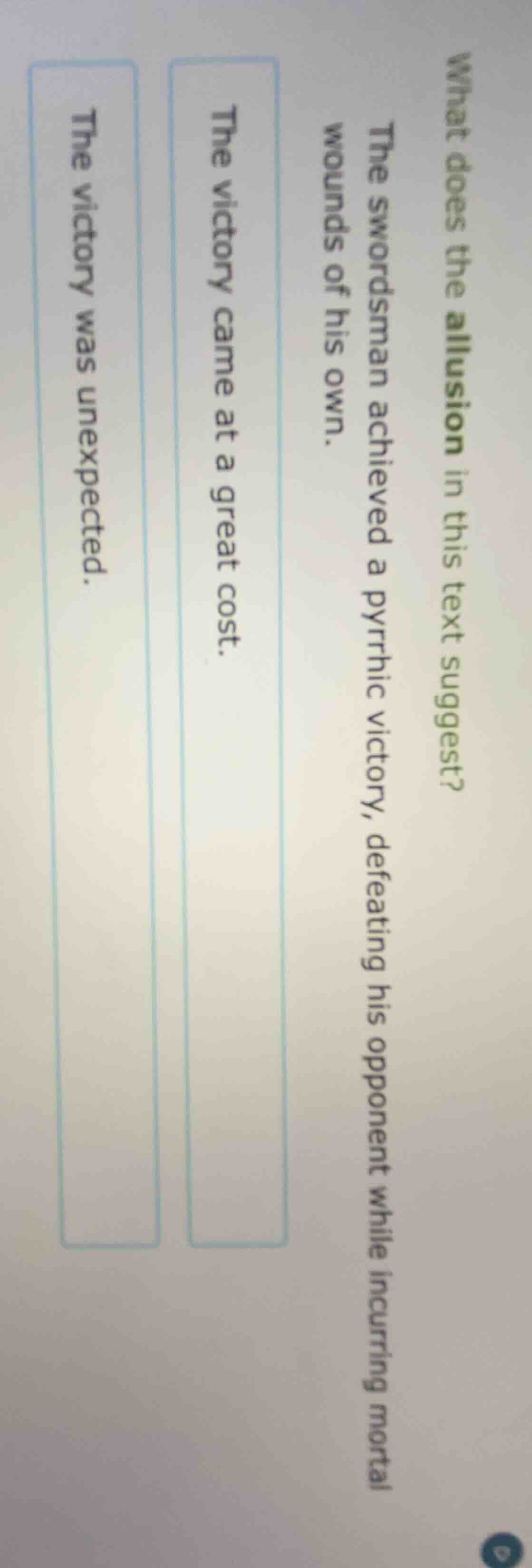 what does the allusion in this text suggest? the swordsman achieved a p…