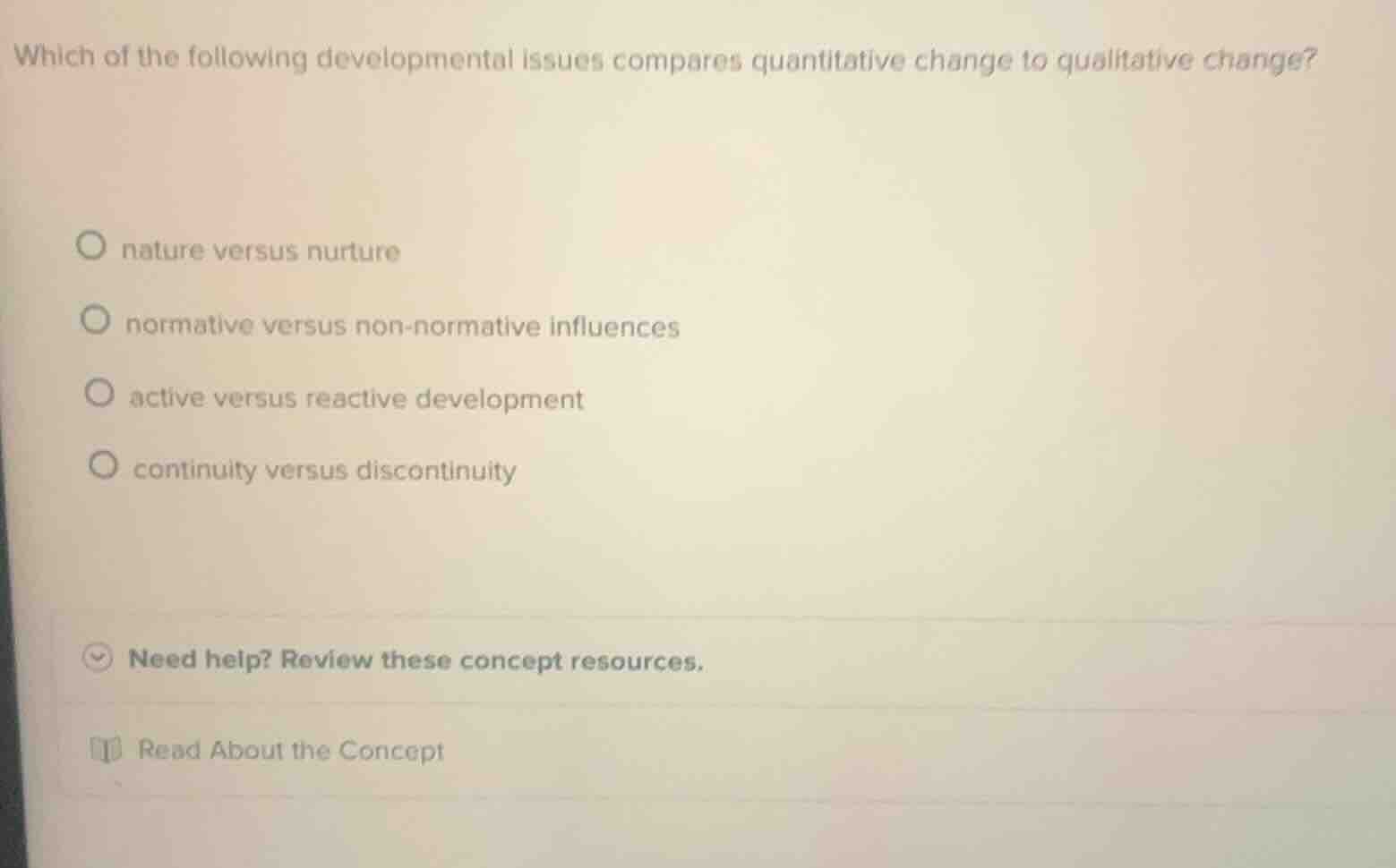 which of the following developmental issues compares quantitative chang…