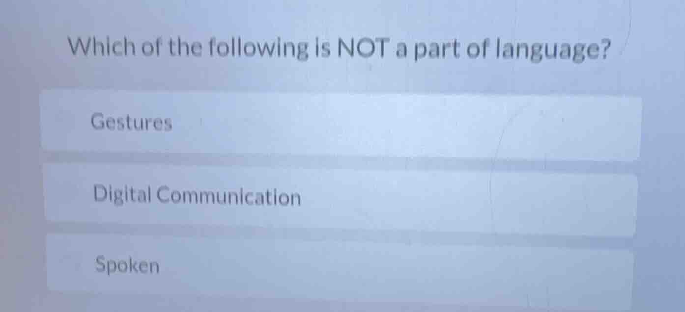 which of the following is not a part of language? gestures digital comm…