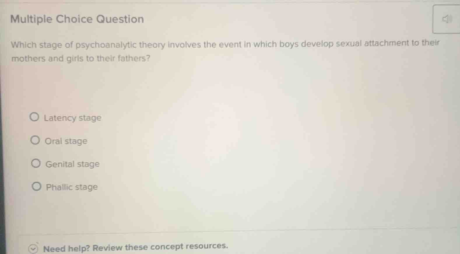 multiple choice question which stage of psychoanalytic theory involves …