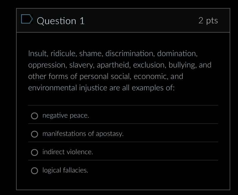 question 1 2 pts insult, ridicule, shame, discrimination, domination, o…