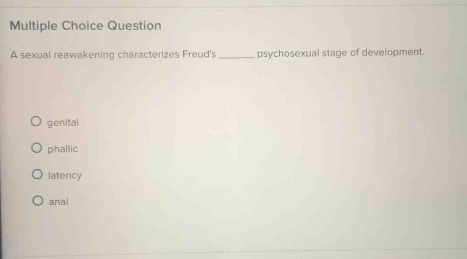 multiple choice question a sexual reawakening characterizes freuds ____…