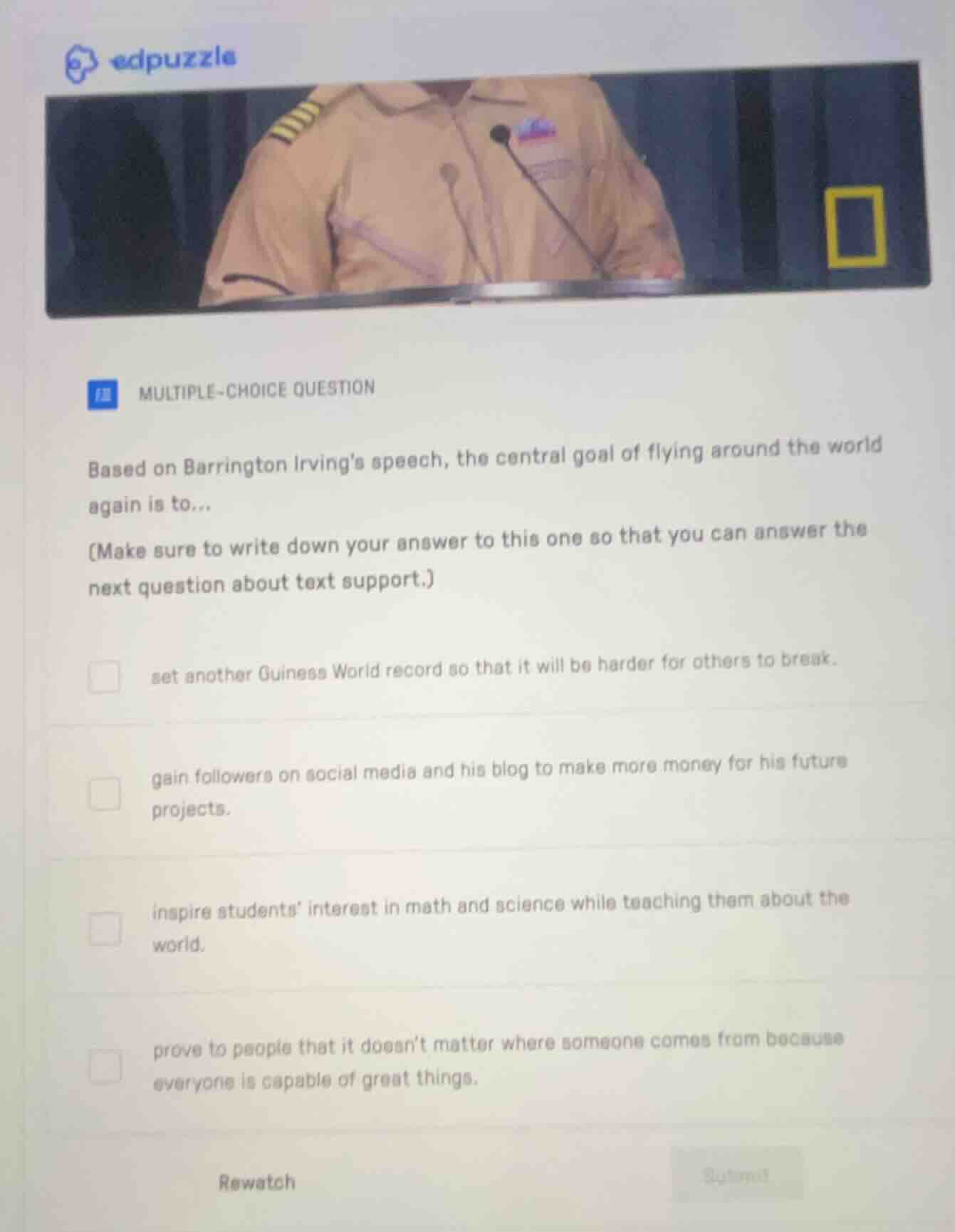 multiple-choice question based on barrington irvings speech, the centra…