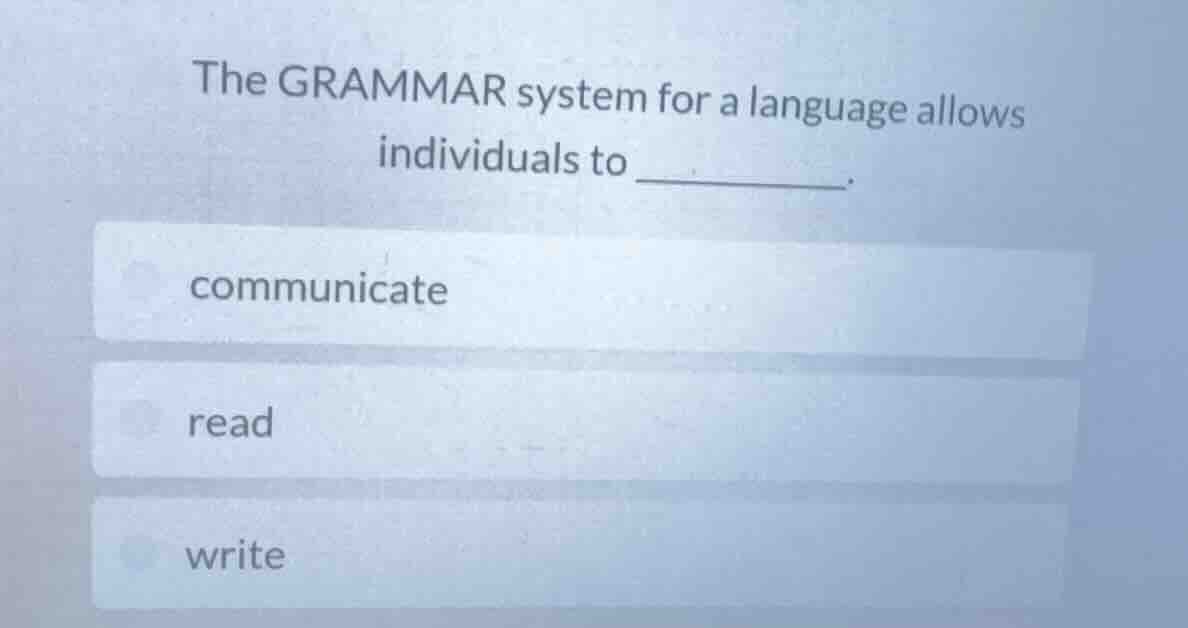 the grammar system for a language allows individuals to ______. communi…