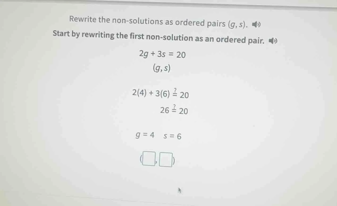 rewrite the non - solutions as ordered pairs (g, s). start by rewriting…